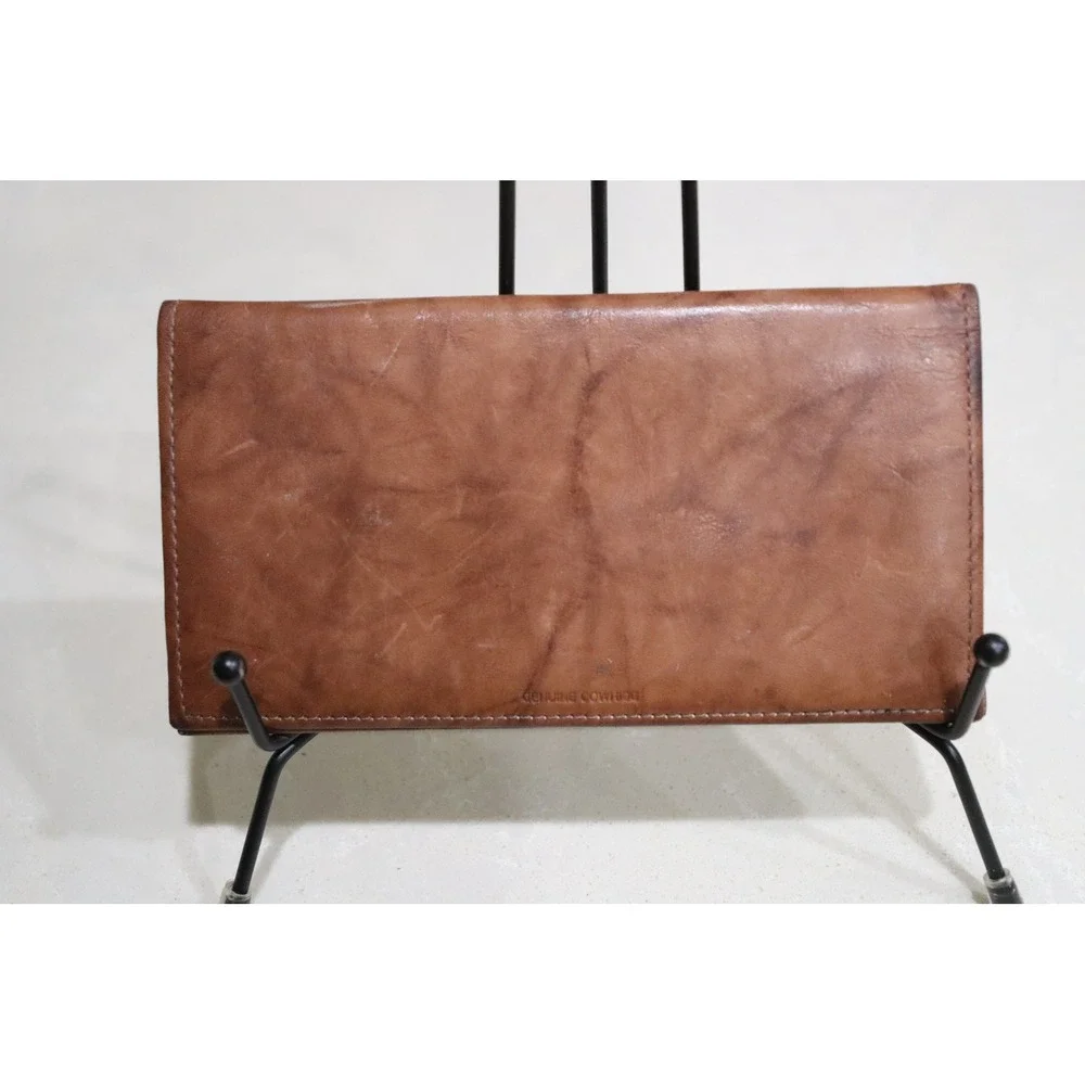 Dallas Cowboys Genuine Cowhide Leather Checkbook Cover Brown NFL Embossed Star